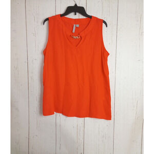 By Design Women Shirt Large Orange Red Sleeveless Blouse Tank Top V Neck Chain